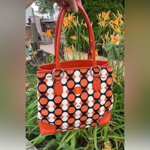 Authentic MCM Tote Bag orange black & white dots Luxury Vintage Designer Handbag
